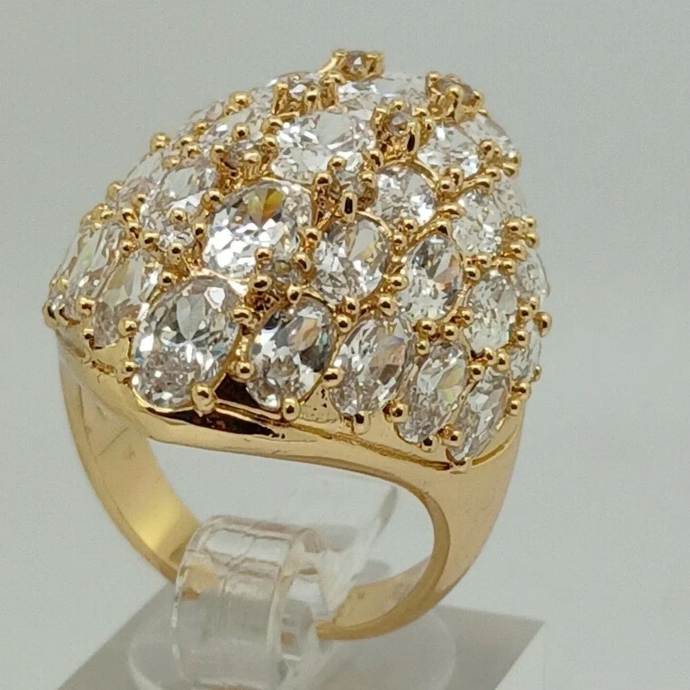 Vintage Huge 90s Oval Cluster Sim Diamond CZ Statement Dome Cocktail Ring Size 9